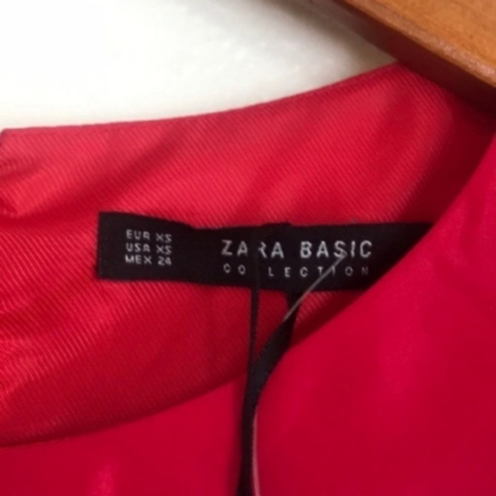 Zara Basic Shiny Red Short Sleeve Ruffle Dress - Picture 6 of 6